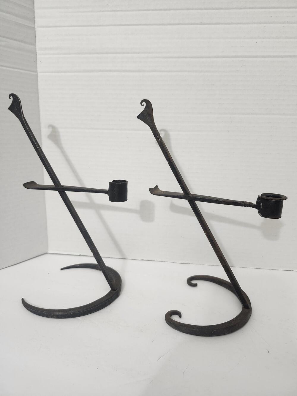 Vintage Wrought Iron Courting Candle Holders Adjustable Spiral Forged Pair